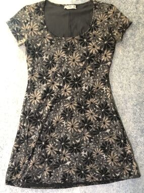 2/20$ 90s Kala Vella Black and Taupe Sheer Layered Short Dress Y2k